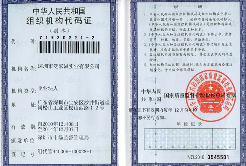 organization code certificate